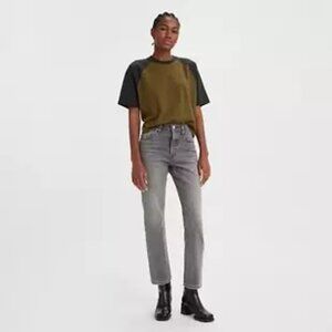 Levi's 501 Premium Crop Jeans - Straight Leg in Gray Worn in